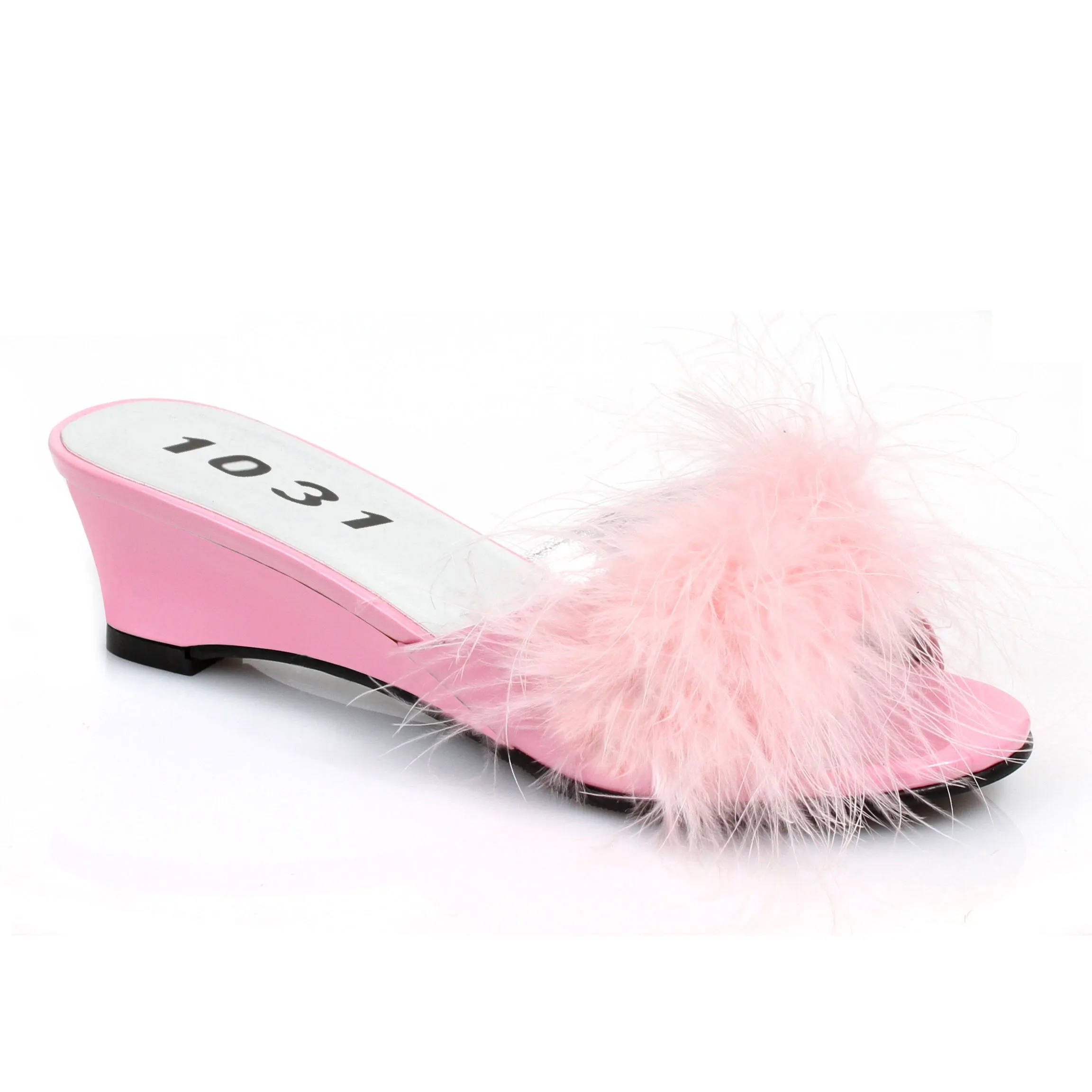 171-PHOEBE 2" Heel Satin Maribou Slippers. Childrens.