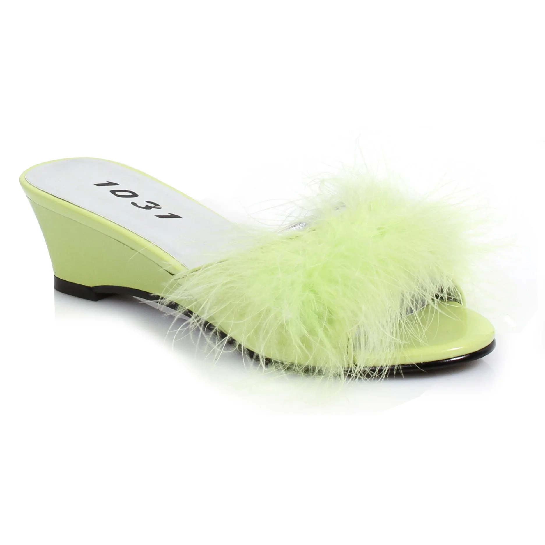 171-PHOEBE 2" Heel Satin Maribou Slippers. Childrens.