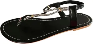 Adjustable Strap Flat Sandals for Women Rhinestone Open Toe Slip on Casual Sandal Comfortable Walking Sandals