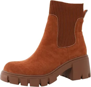Ankle Boots for Women, Fashion Elastic Chunky Block Heel Chelsea Boots Women's Platform Sole Non-Slip Combat Boots