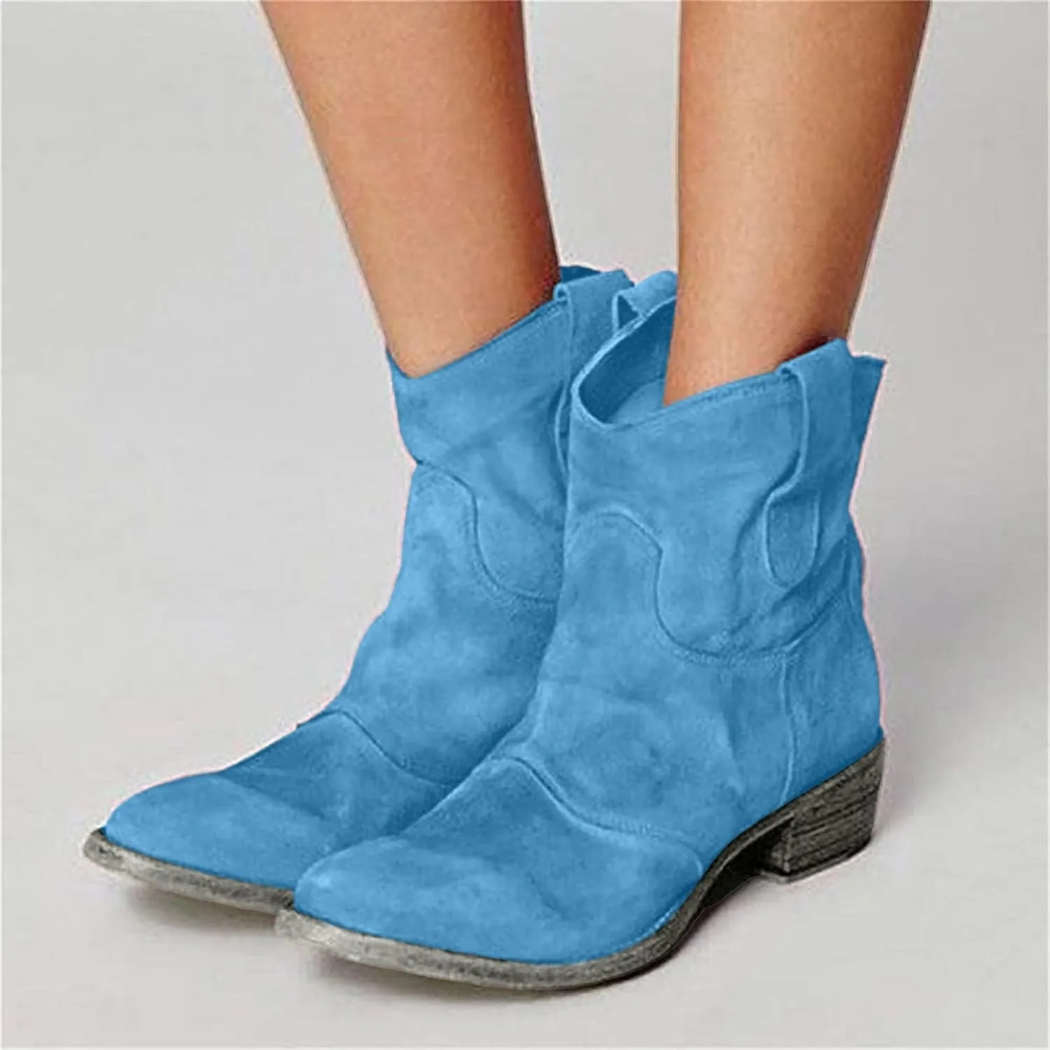 Ankle Boots for Women, Lace Up Platform Cowboy Boots Chunky Low Heel Suede Mid Calf Zip Ankle Boots Winter Booties