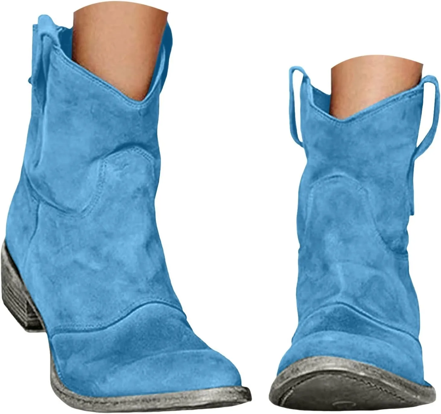 Ankle Boots for Women, Lace Up Platform Cowboy Boots Chunky Low Heel Suede Mid Calf Zip Ankle Boots Winter Booties