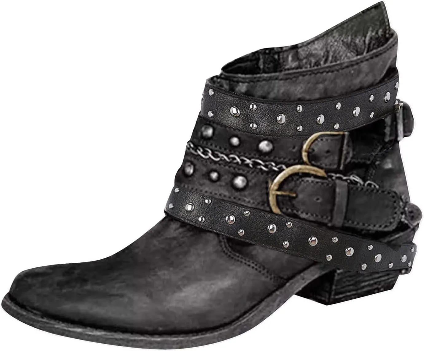 Ankle Boots for Women Square Toe Low Heel Shoes Fashion Zipper Chunky Ankle Boots Mid Heel Comfortable Short Booties