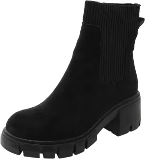 Ankle Boots for Women, Women's Elastic Chelsea Boots Chunky Block Heel Platform Sole Non-Slip Combat Ankle Booties