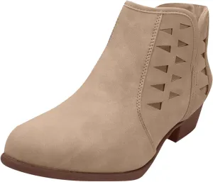 Ankle Boots for Women Womens Low Stacked Block Heel Fall Perforated Cut Out Ankle Booties Slip On Dress Short Boots