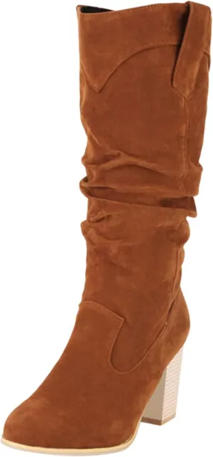 Ankle Boots for Women Women's Western slouchy Mid Calf Boots Fashion Round Toe Confortable Chunky Stacked Heel Booties