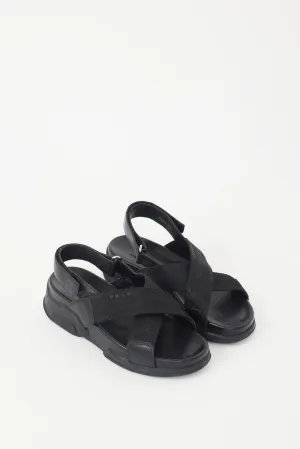 Black Leather Webbed Chunky Sandal