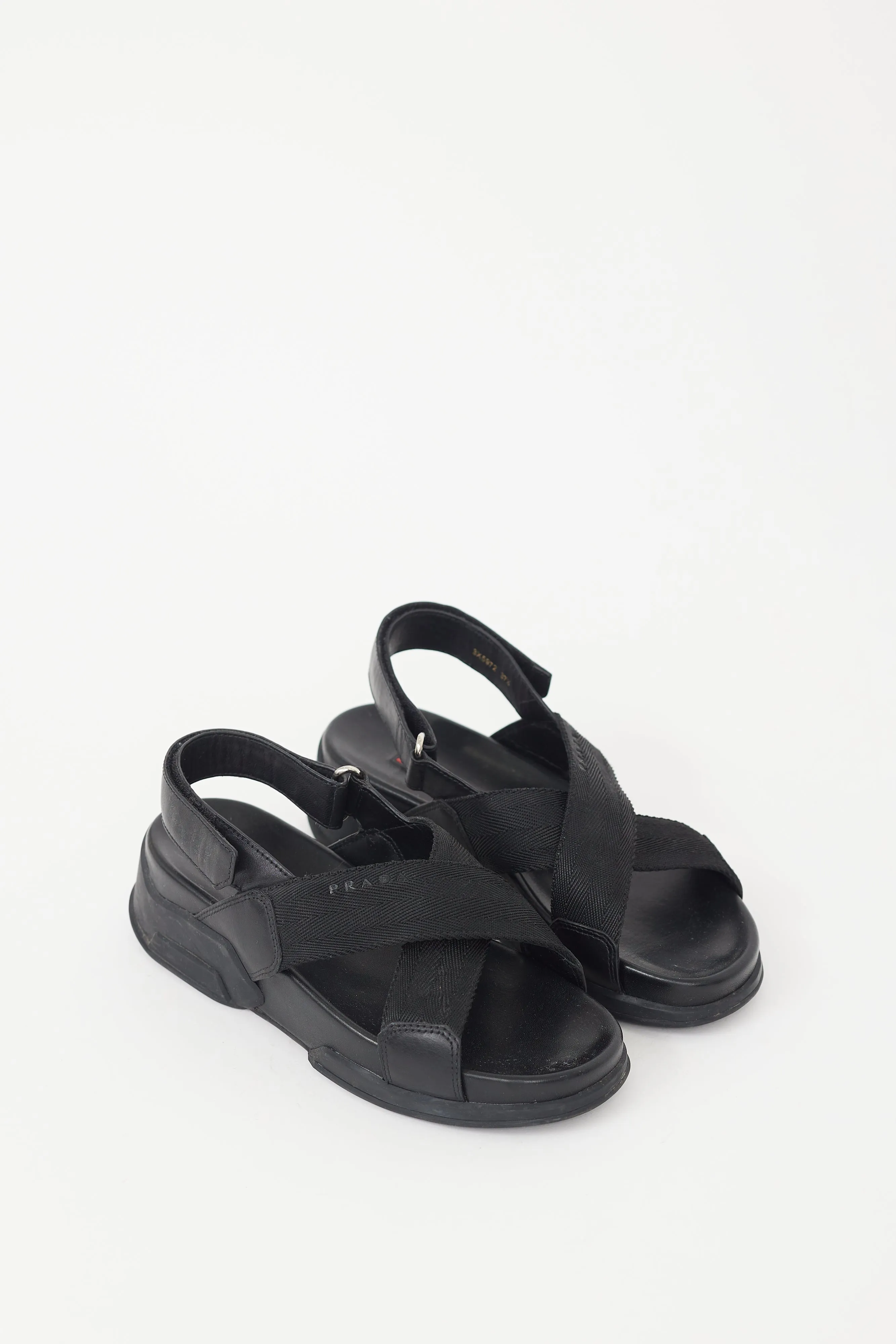 Black Leather Webbed Chunky Sandal