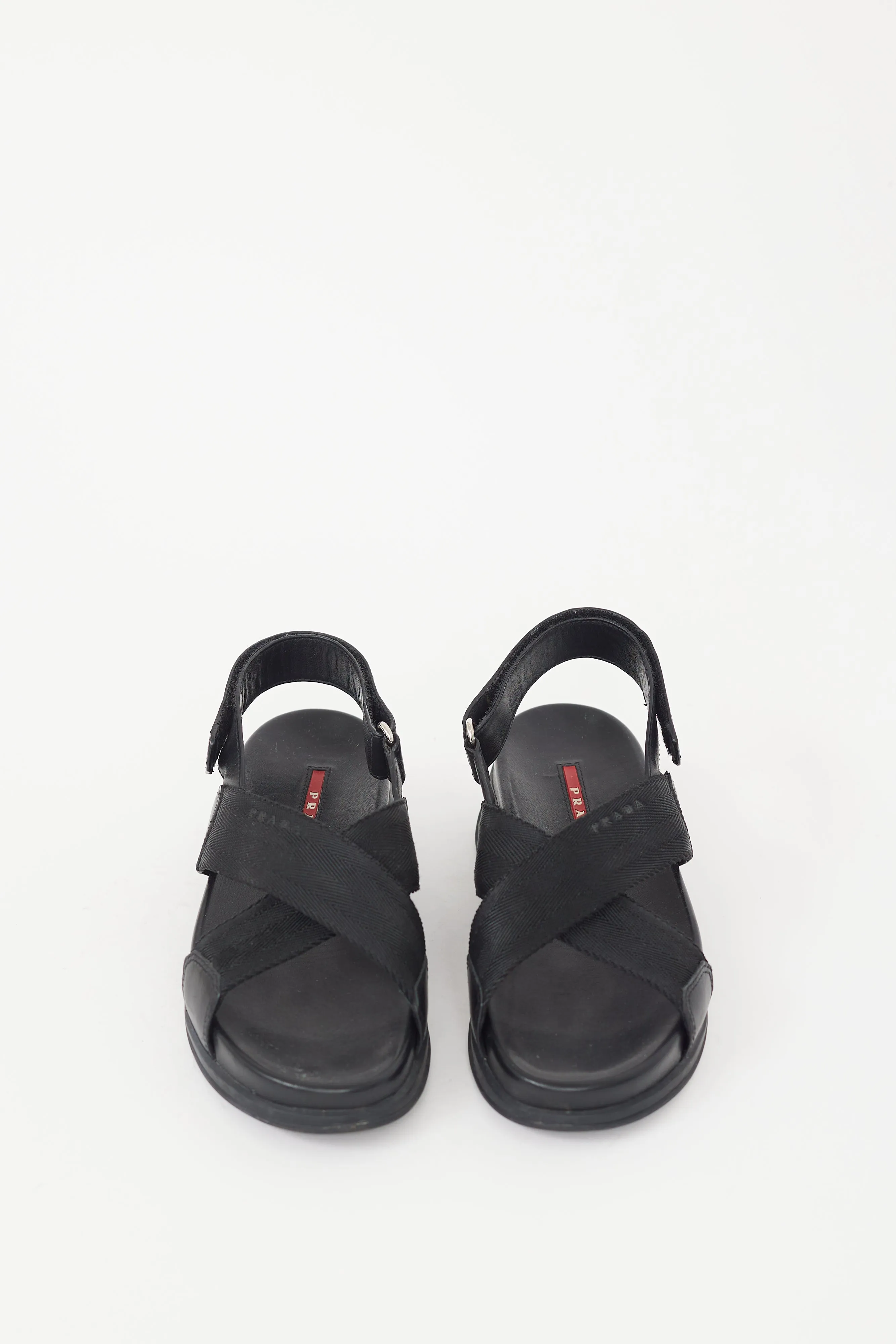 Black Leather Webbed Chunky Sandal