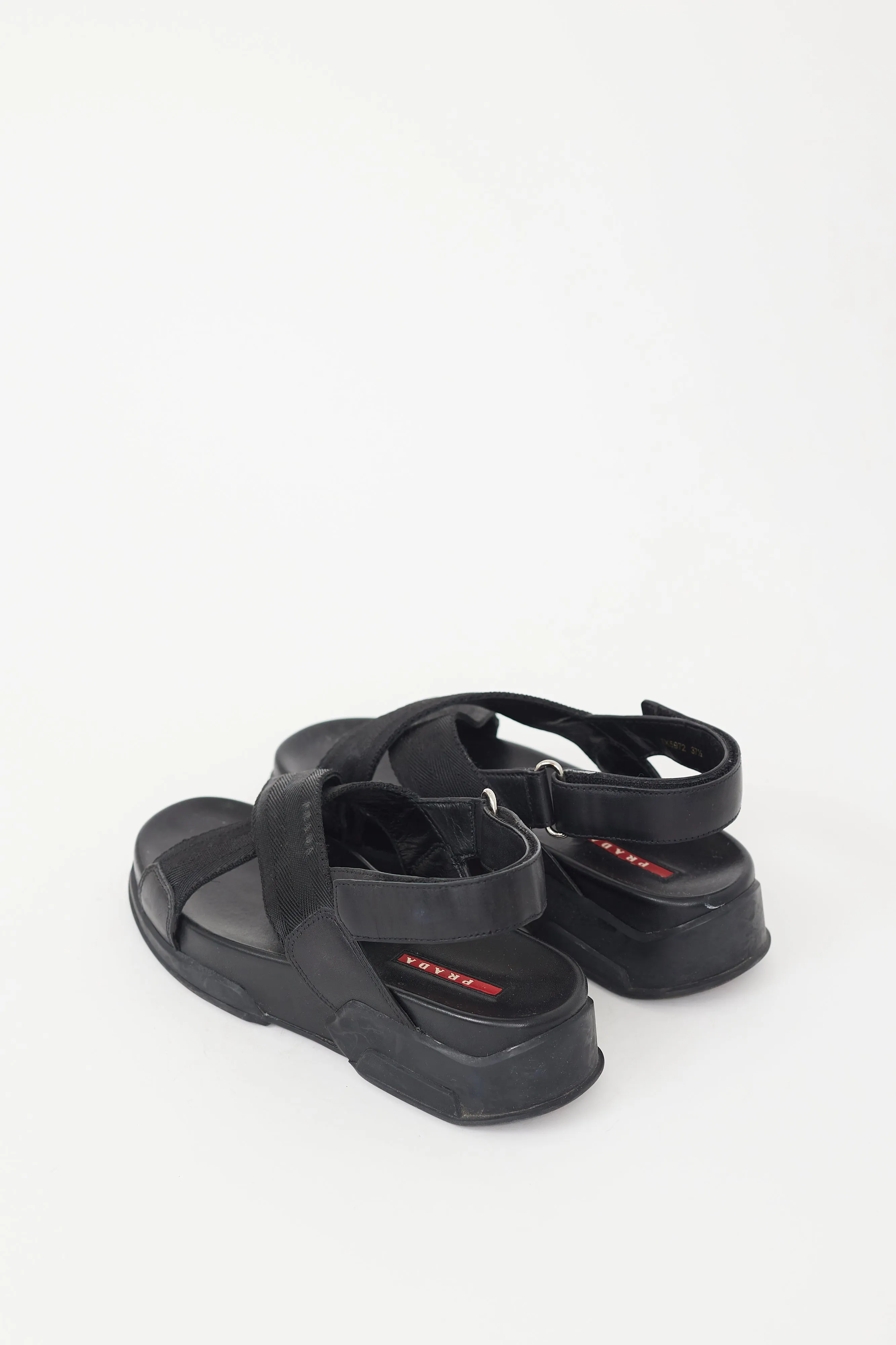Black Leather Webbed Chunky Sandal
