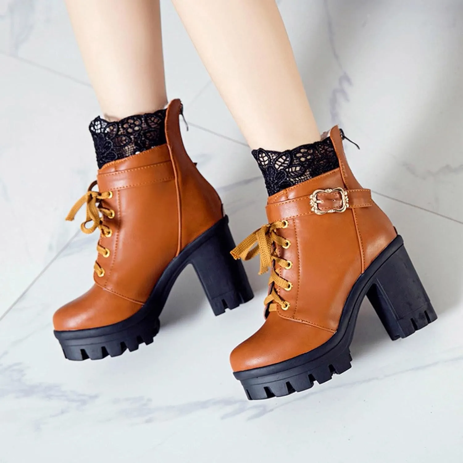 Boots for Women Chunky Block Boots heels Side Zipper BootsKnee High Boots Suede Casual Shoes Comfortable Winter Dressy Combat