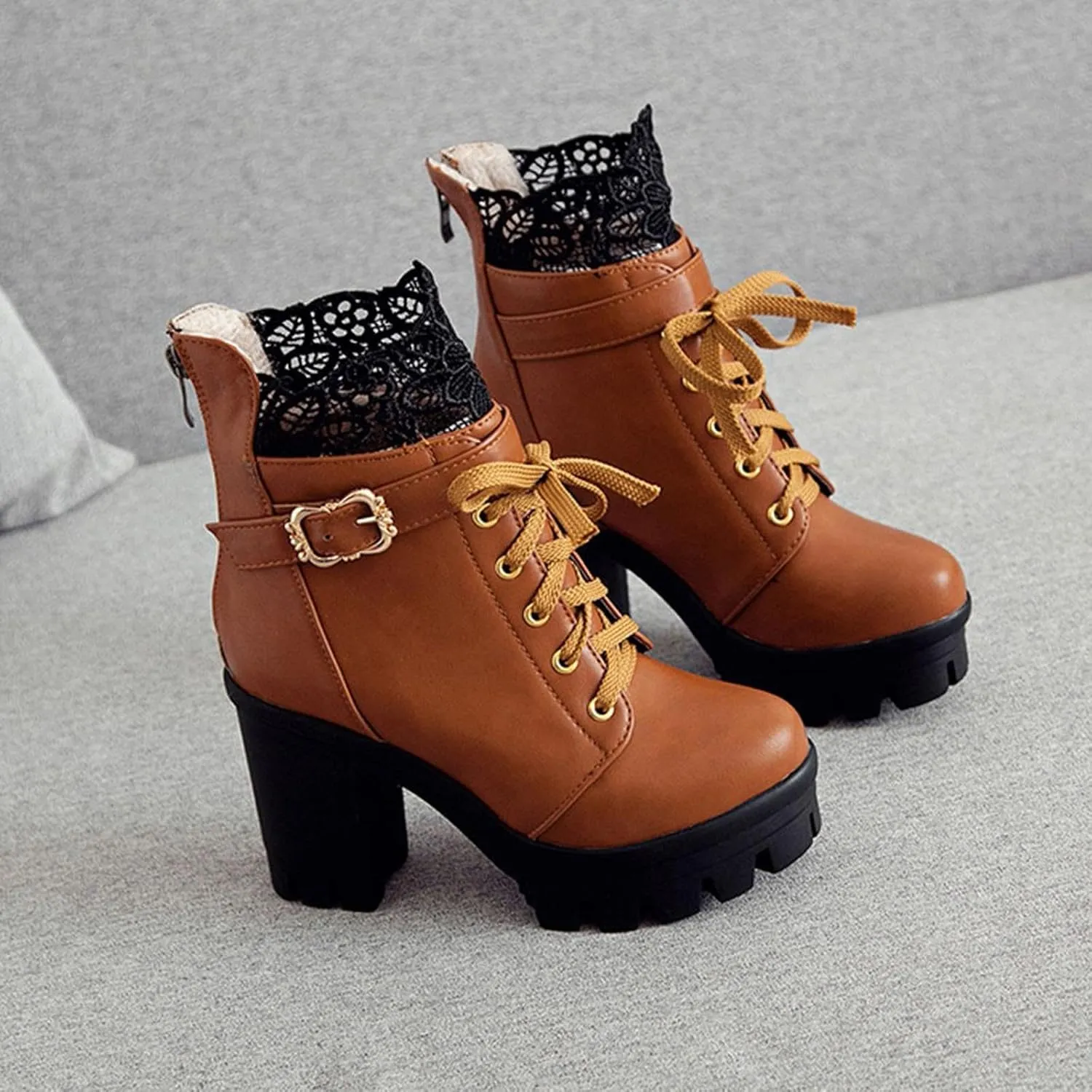 Boots for Women Chunky Block Boots heels Side Zipper BootsKnee High Boots Suede Casual Shoes Comfortable Winter Dressy Combat