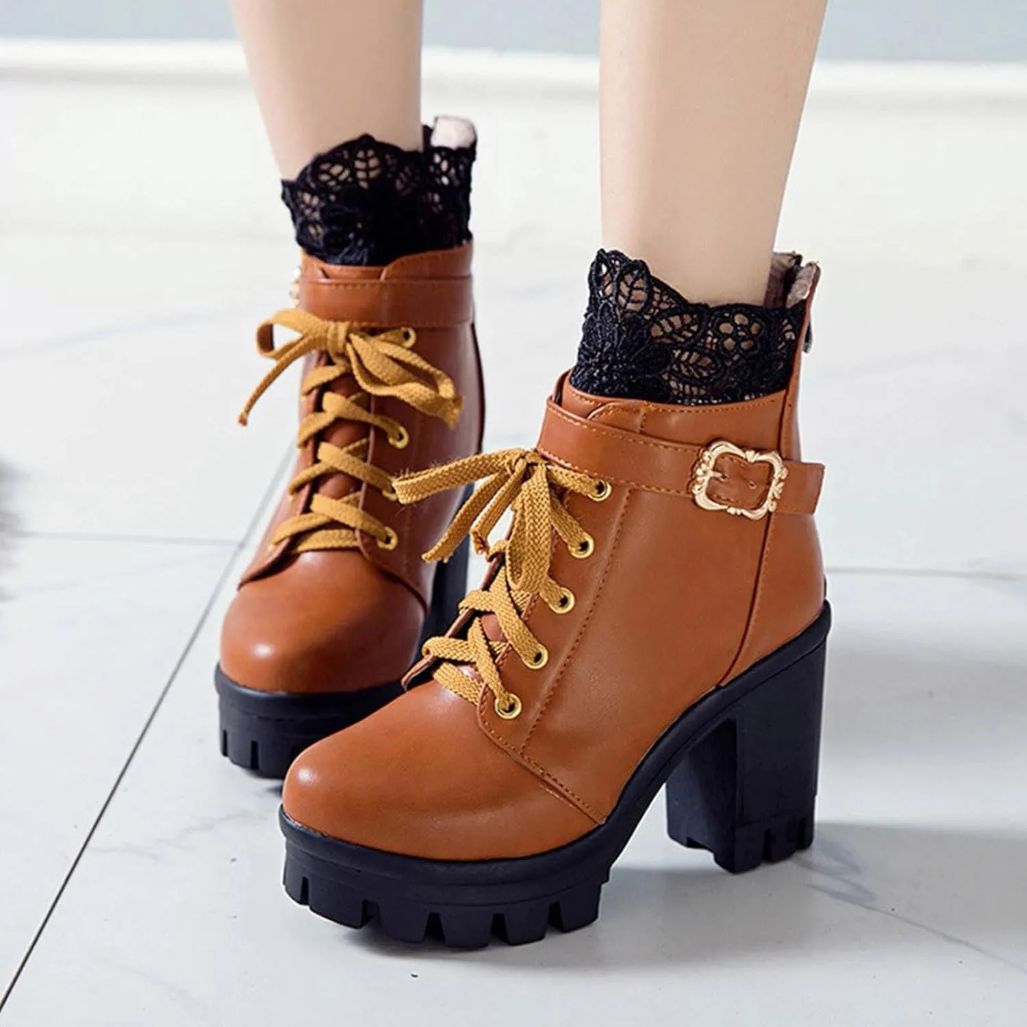 Boots for Women Chunky Block Boots heels Side Zipper BootsKnee High Boots Suede Casual Shoes Comfortable Winter Dressy Combat