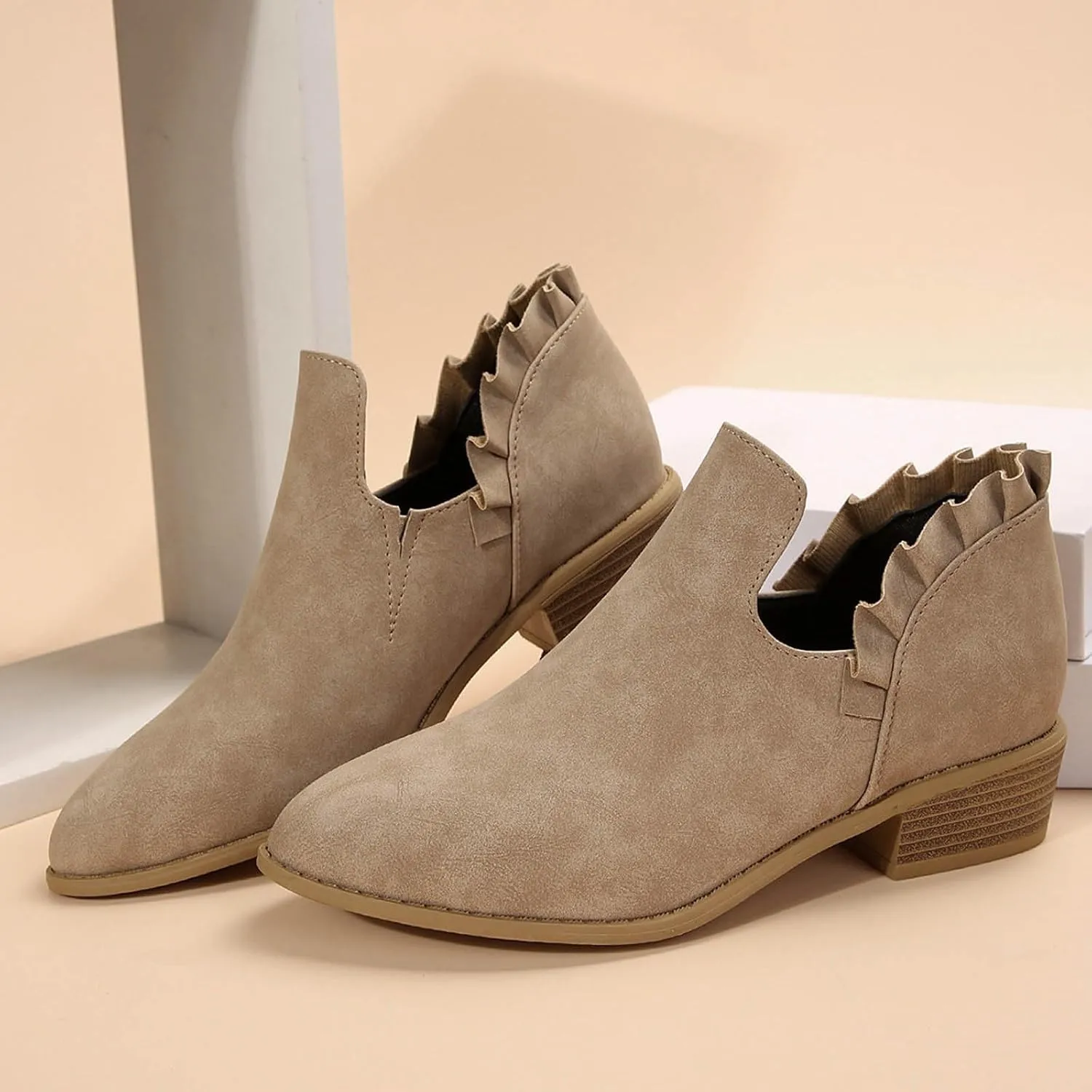 Cathalem Ankle Boots for Women, 2024 New V Cutout Ankle Boots Pointed Toe Chunky Fall Boots Western Boots Low Heel Boots