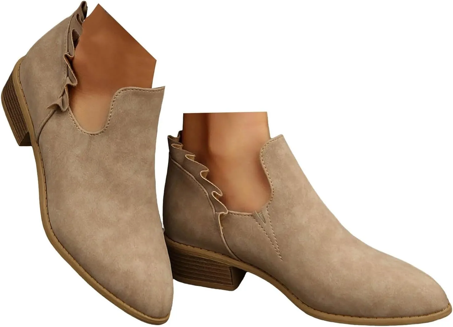 Cathalem Ankle Boots for Women, 2024 New V Cutout Ankle Boots Pointed Toe Chunky Fall Boots Western Boots Low Heel Boots