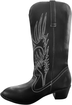 Cathalem Cowgirl Boots for Women Wide Calf Knee High Embroidered Western Cowgirl Boots Pointed Toe Chunky Heel Retro Boots