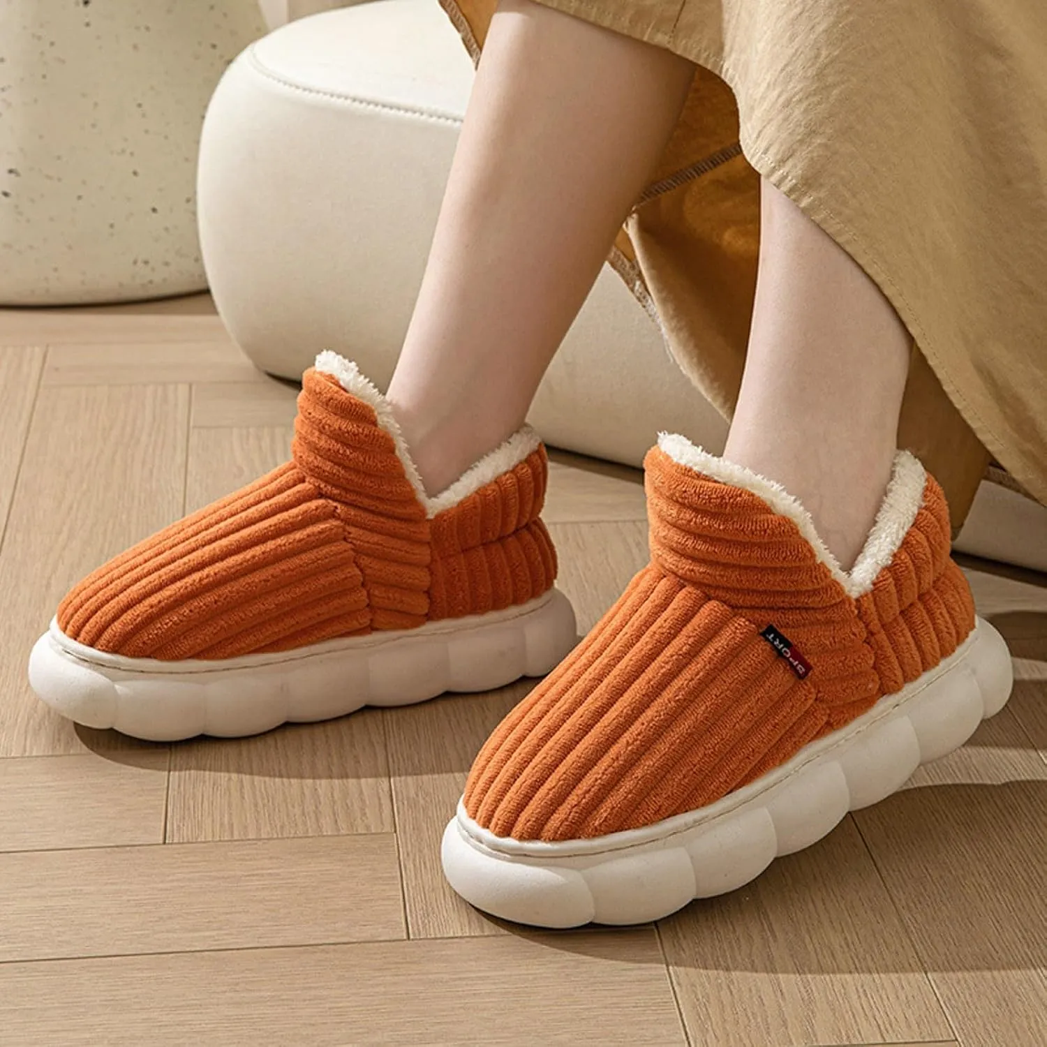 Cathalem House Slippers for Women Platform Mini Boots Ankle Boots Anti-Slip Slippers Suede Fleece-Lined Indoor and Outdoor