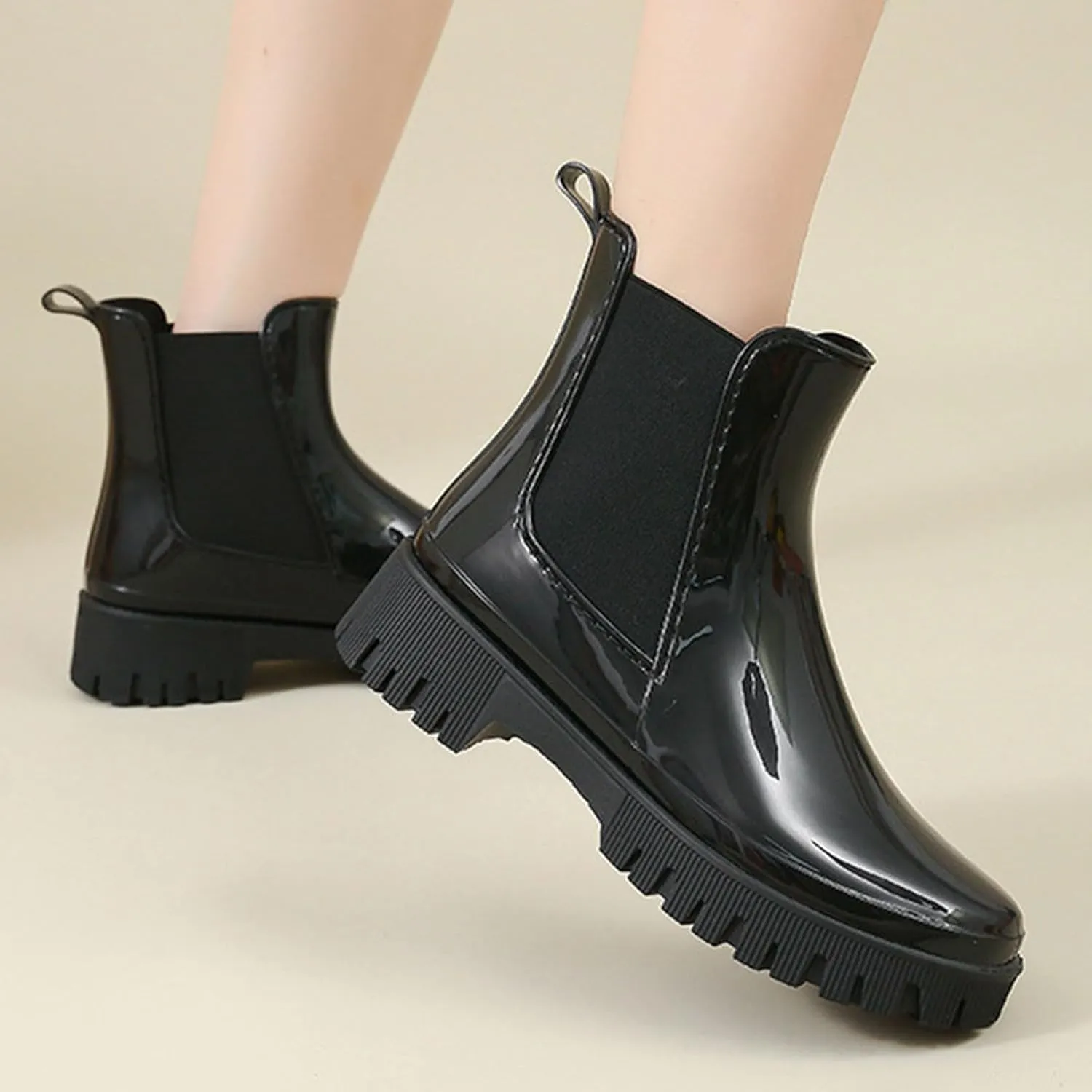 Cathalem Women's Ankle Rain Boots Waterproof Chelsea Rain Boots Rubber Boots Women Short Garden Boots Anti Slip Work Booties