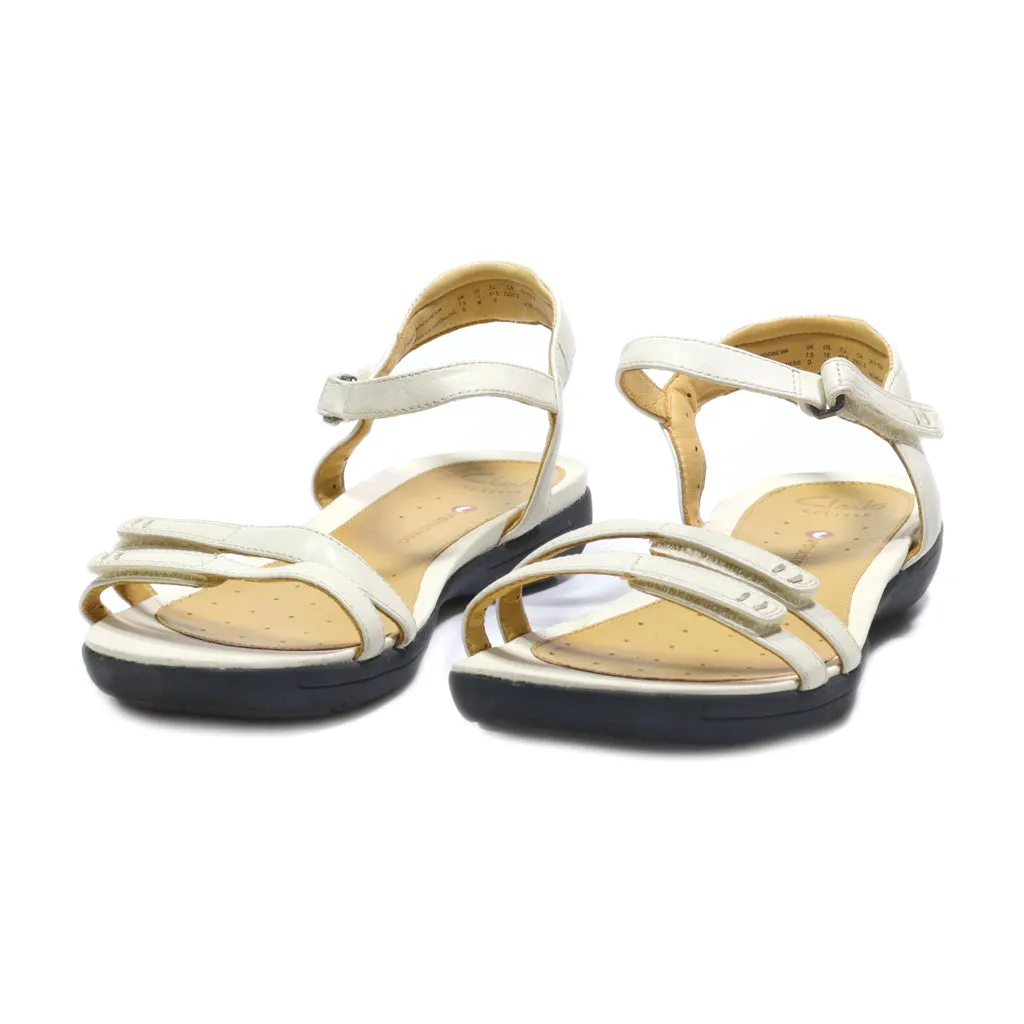 Clarks Flat Sandals Leather White Colour For Women