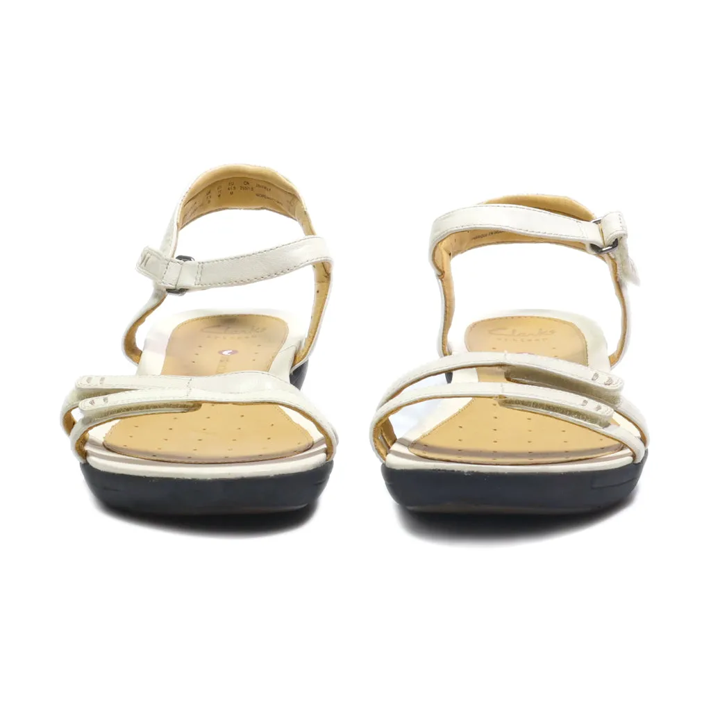 Clarks Flat Sandals Leather White Colour For Women