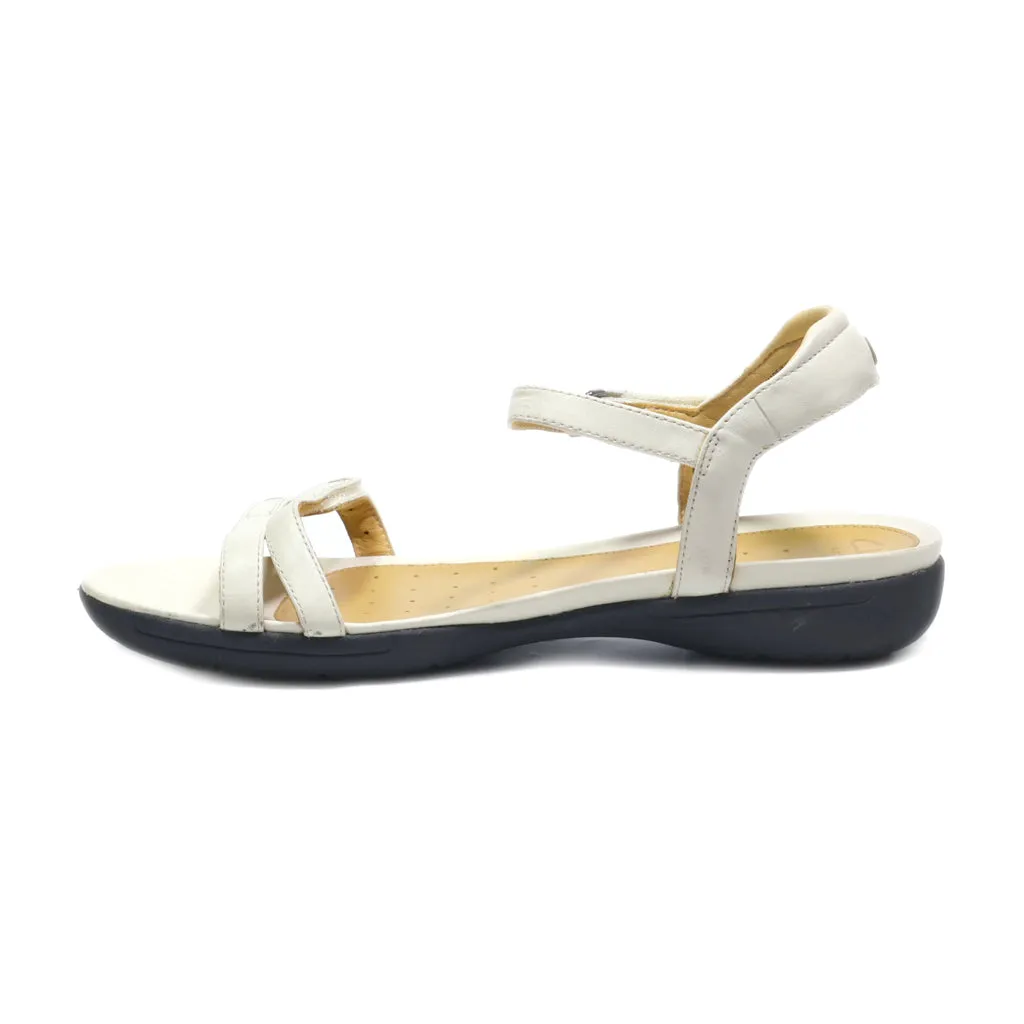 Clarks Flat Sandals Leather White Colour For Women