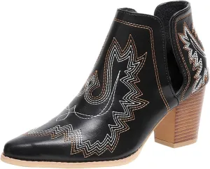 Cowboy Boots for Women Western Cowboy Boots Durable Stack Heel Ankle Style Cowgirl Boots Comfortable Faux Leather Booties