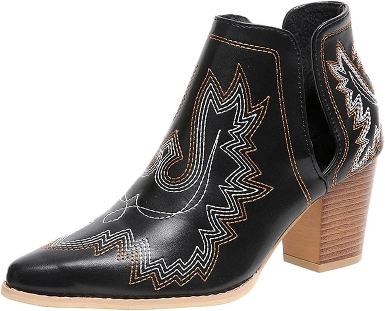 Cowboy Boots for Women Western Cowboy Boots Durable Stack Heel Ankle Style Cowgirl Boots Comfortable Faux Leather Booties