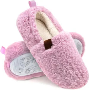 FLYFUPPY Womens Fuzzy Curly Fur Memory Foam House Slippers with Warm Lining