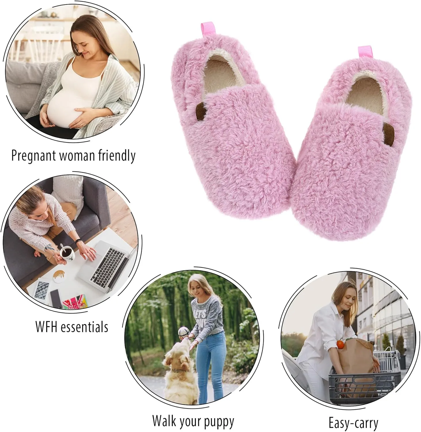 FLYFUPPY Womens Fuzzy Curly Fur Memory Foam House Slippers with Warm Lining