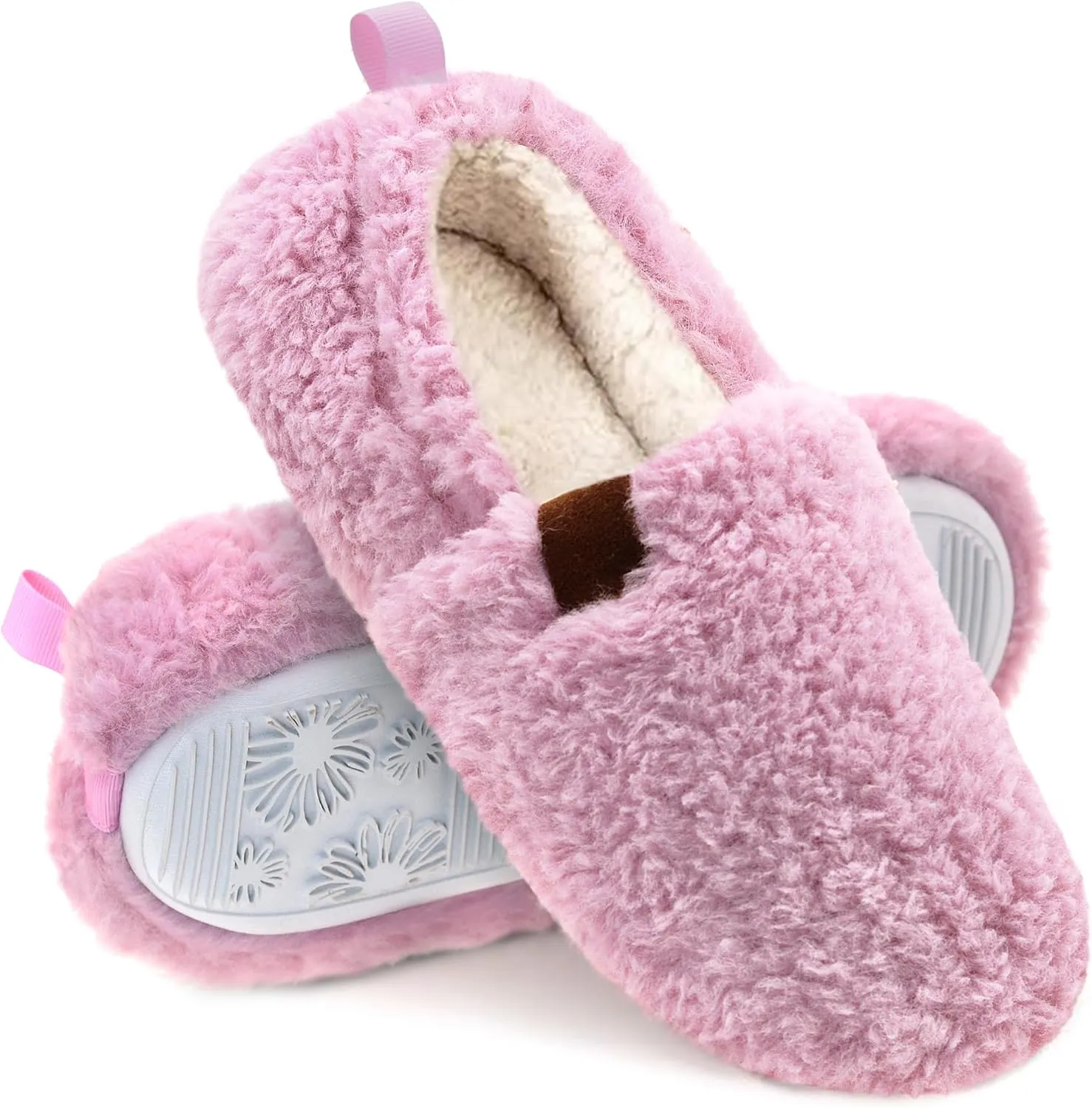 FLYFUPPY Womens Fuzzy Curly Fur Memory Foam House Slippers with Warm Lining