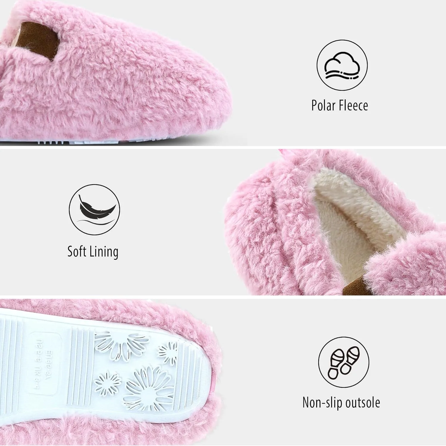 FLYFUPPY Womens Fuzzy Curly Fur Memory Foam House Slippers with Warm Lining