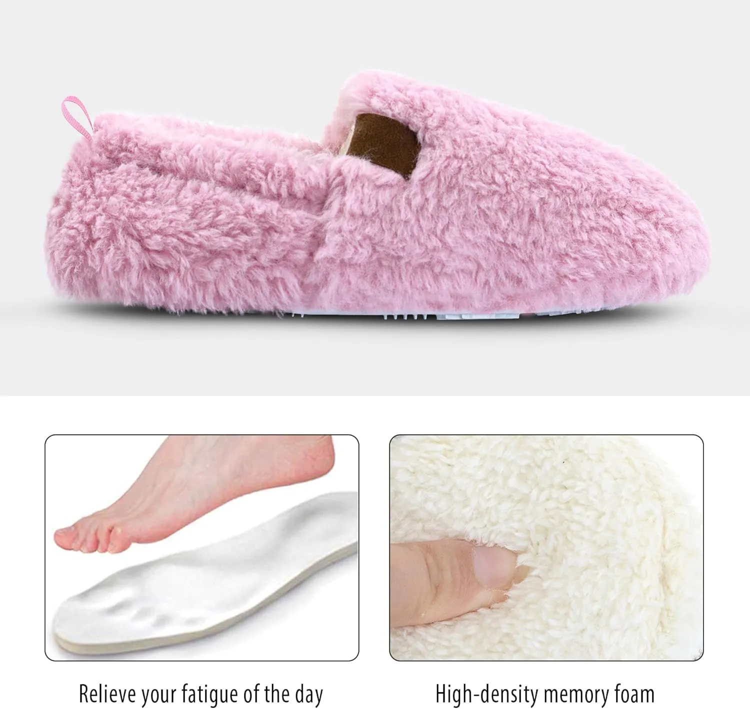 FLYFUPPY Womens Fuzzy Curly Fur Memory Foam House Slippers with Warm Lining