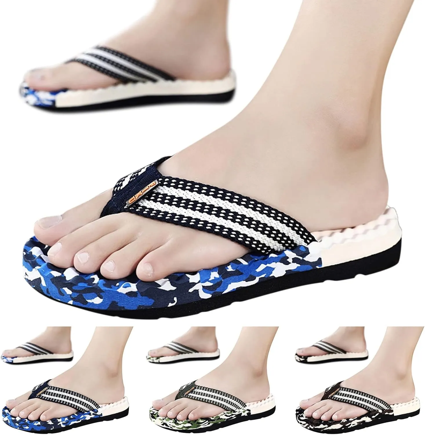 Men's Flip-Flops Fashion Summer Men Flip Flops Flat Bottom Thick Bottom Non Slip and Light Cover Comfortable Colorblock Camouflage Pattern Beach Slippers