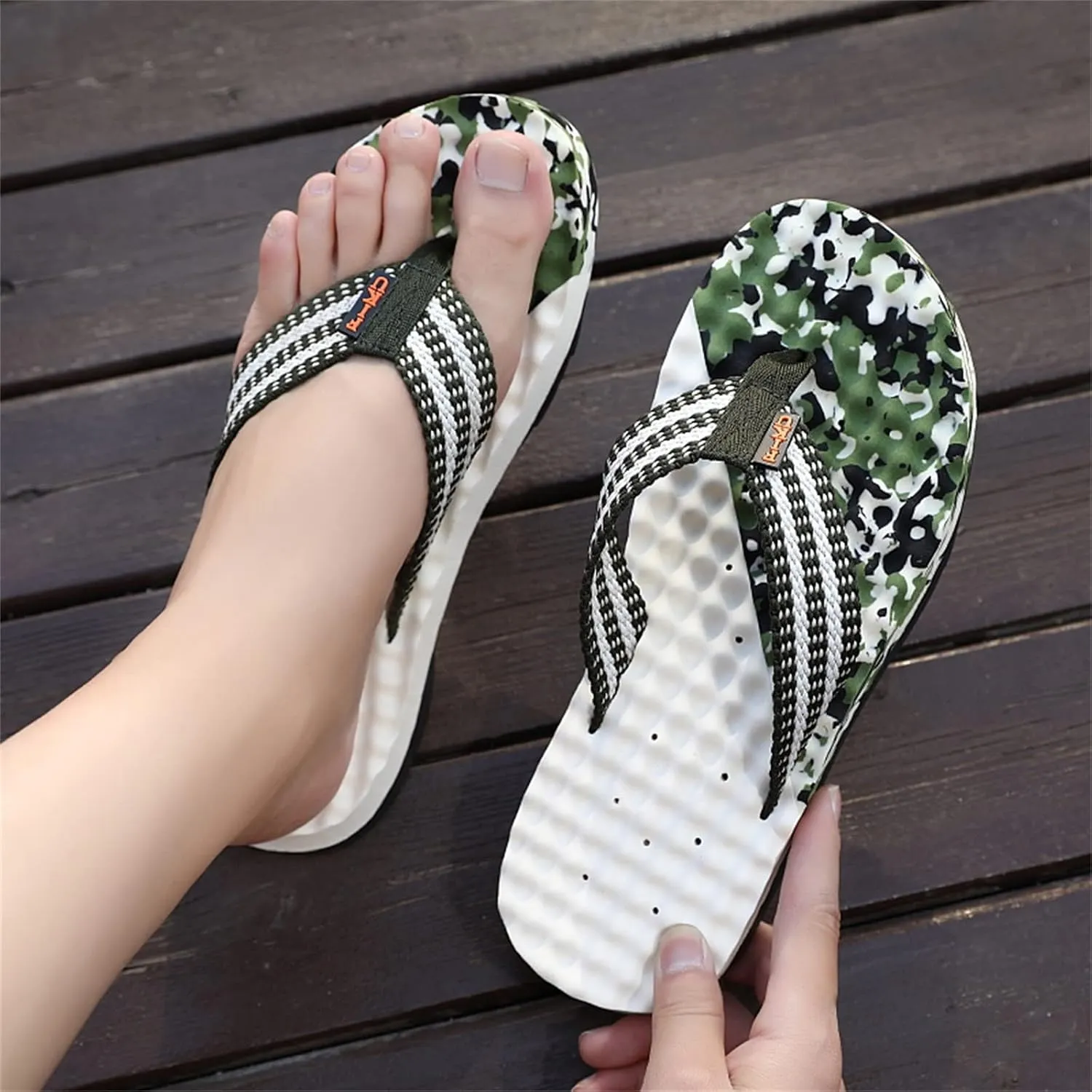 Men's Flip-Flops Fashion Summer Men Flip Flops Flat Bottom Thick Bottom Non Slip and Light Cover Comfortable Colorblock Camouflage Pattern Beach Slippers