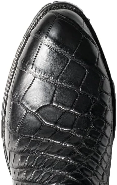 Men's Western Cowboy Boots Square Head Non-slip Side Strap Rivet Wide Calf Motorcycle Boots Leather Work Boots