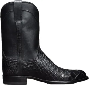 Men's Western Cowboy Boots Square Head Non-slip Side Strap Rivet Wide Calf Motorcycle Boots Leather Work Boots