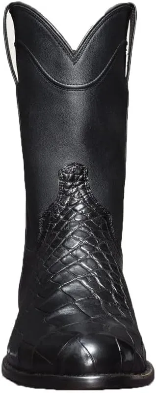 Men's Western Cowboy Boots Square Head Non-slip Side Strap Rivet Wide Calf Motorcycle Boots Leather Work Boots