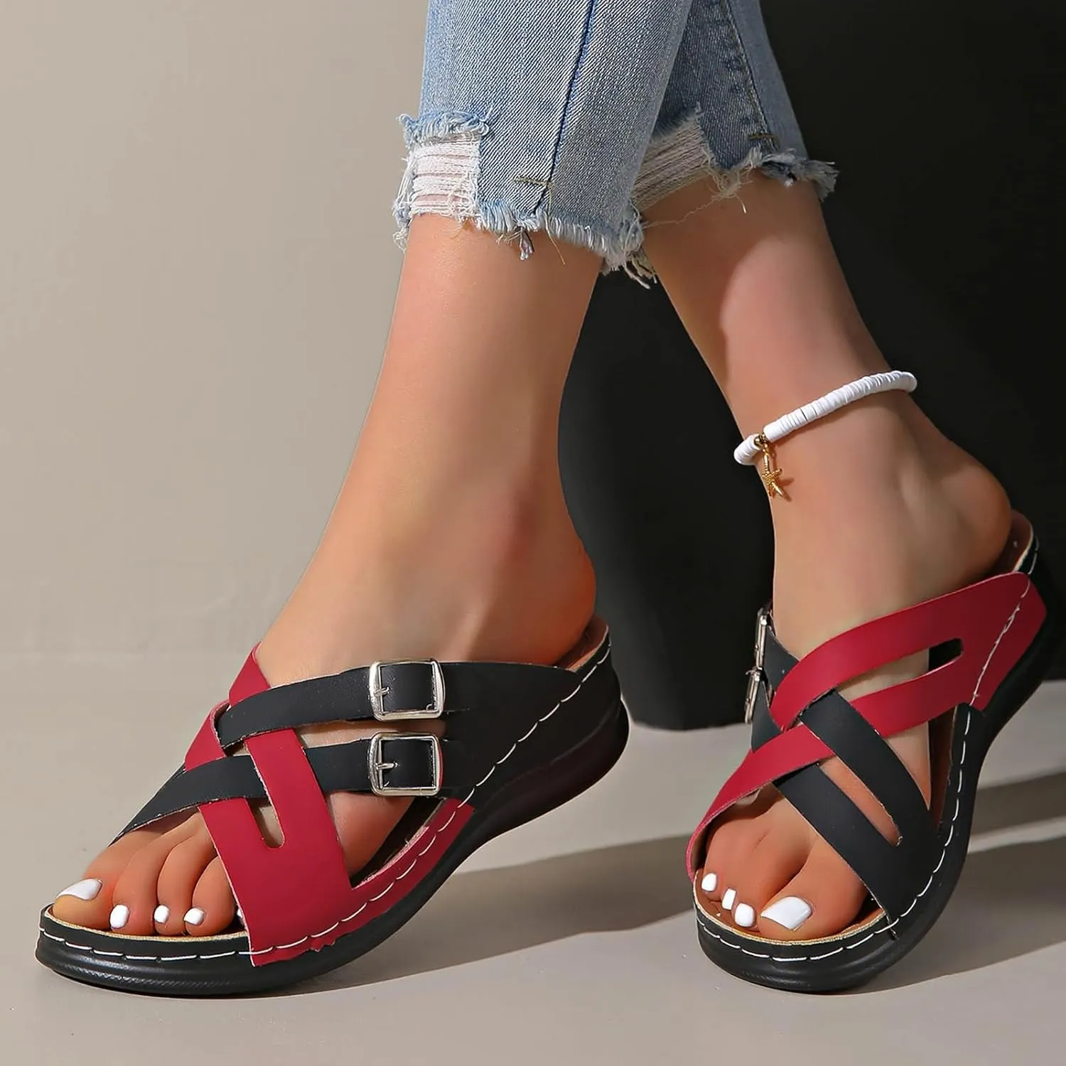 Platform Wedge Sandals for Women Summer Sandals with Arch Support Open Toe Low Platform Slides Walking 2025 Womens Crisscross Adjustable Straps Shoes Women 2025