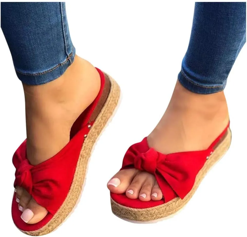 Sandals for Women Flip Flop,Womens Slides Sandals Slip on Bowknot Cute Slippers Summer Beach Flip Flop Wide Width