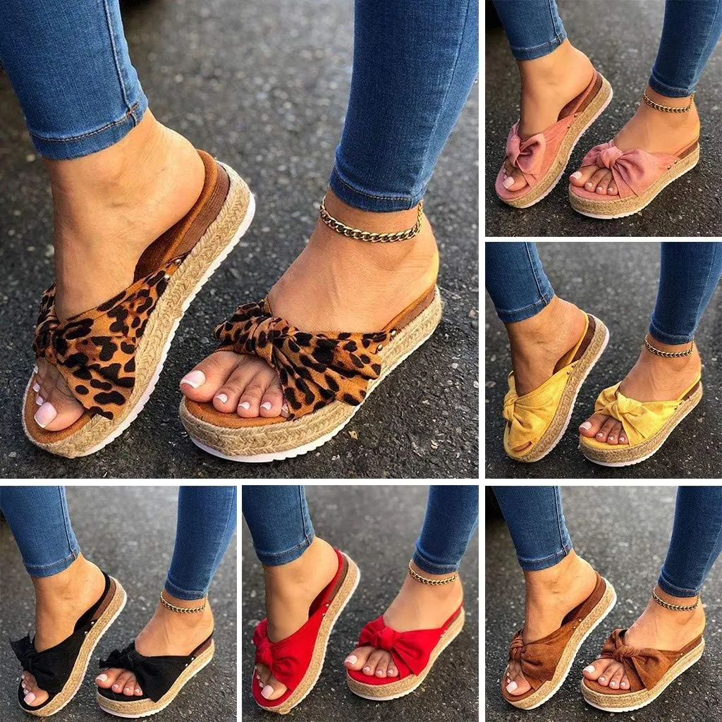 Sandals for Women Flip Flop,Womens Slides Sandals Slip on Bowknot Cute Slippers Summer Beach Flip Flop Wide Width