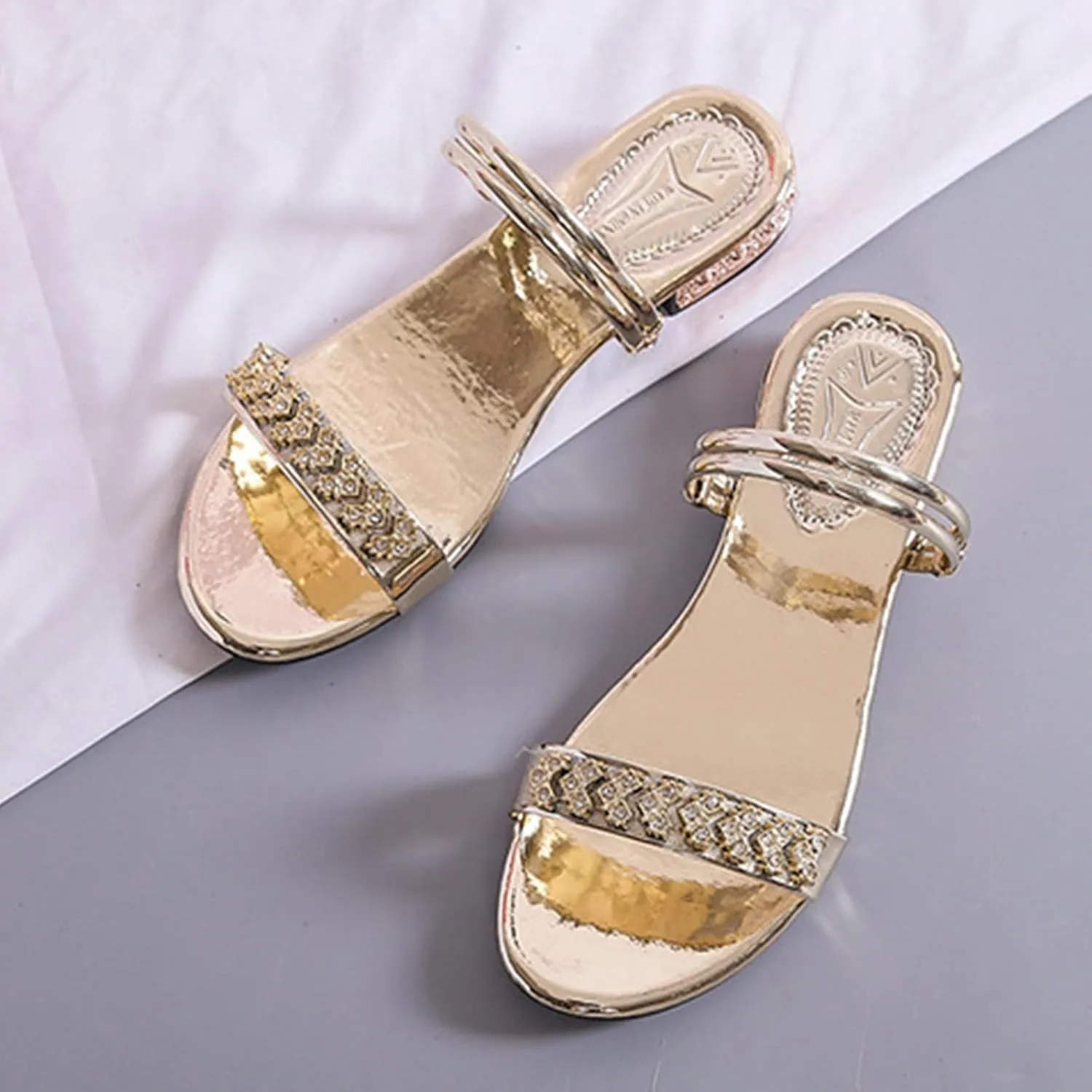 Slides Sandals Women Footwear Size Slippers And Casual Low Fashion Large Heel Rhinestone Summer Fashion Spring Women