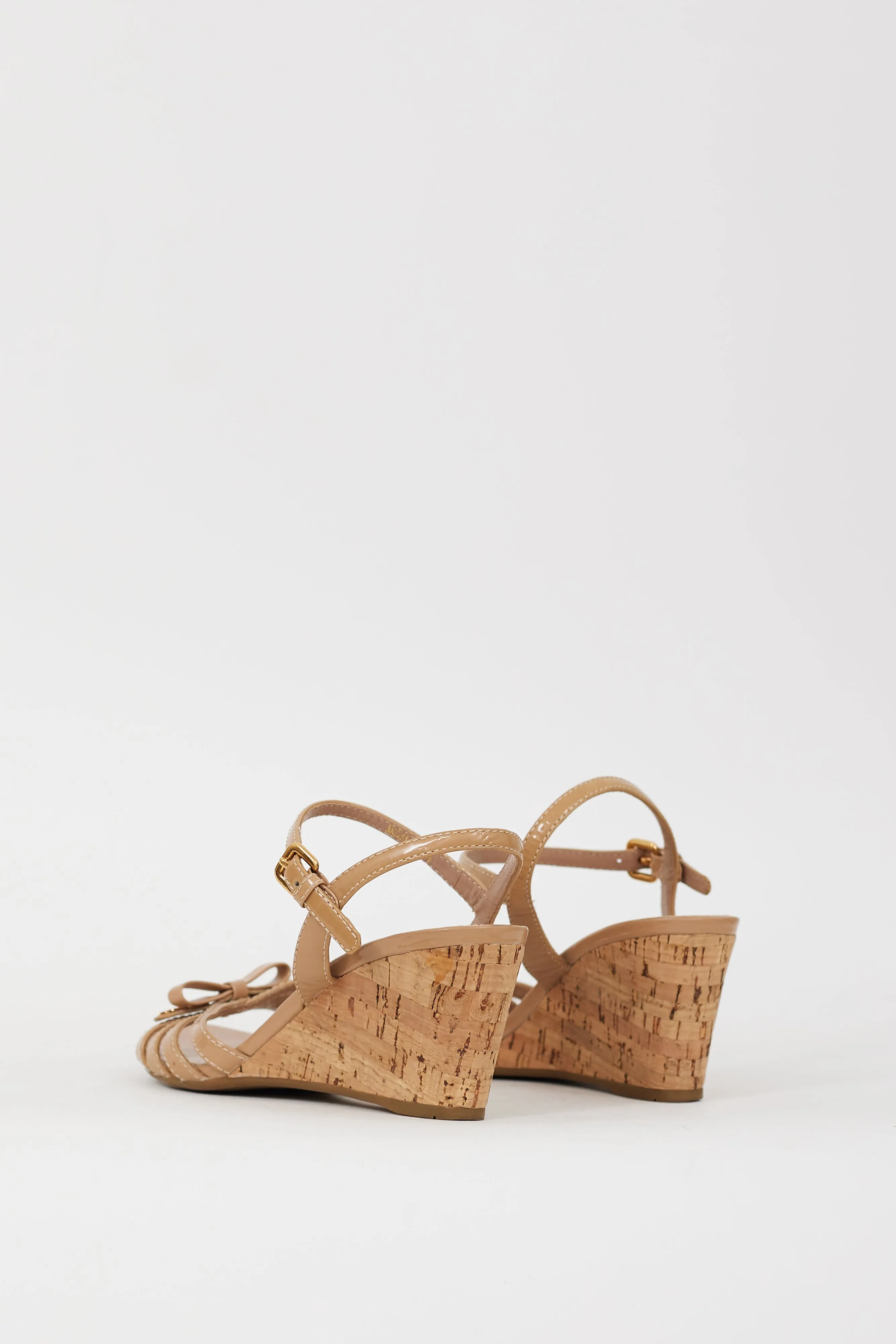Sport Beige Patent Leather & Cork Wedge Sandal