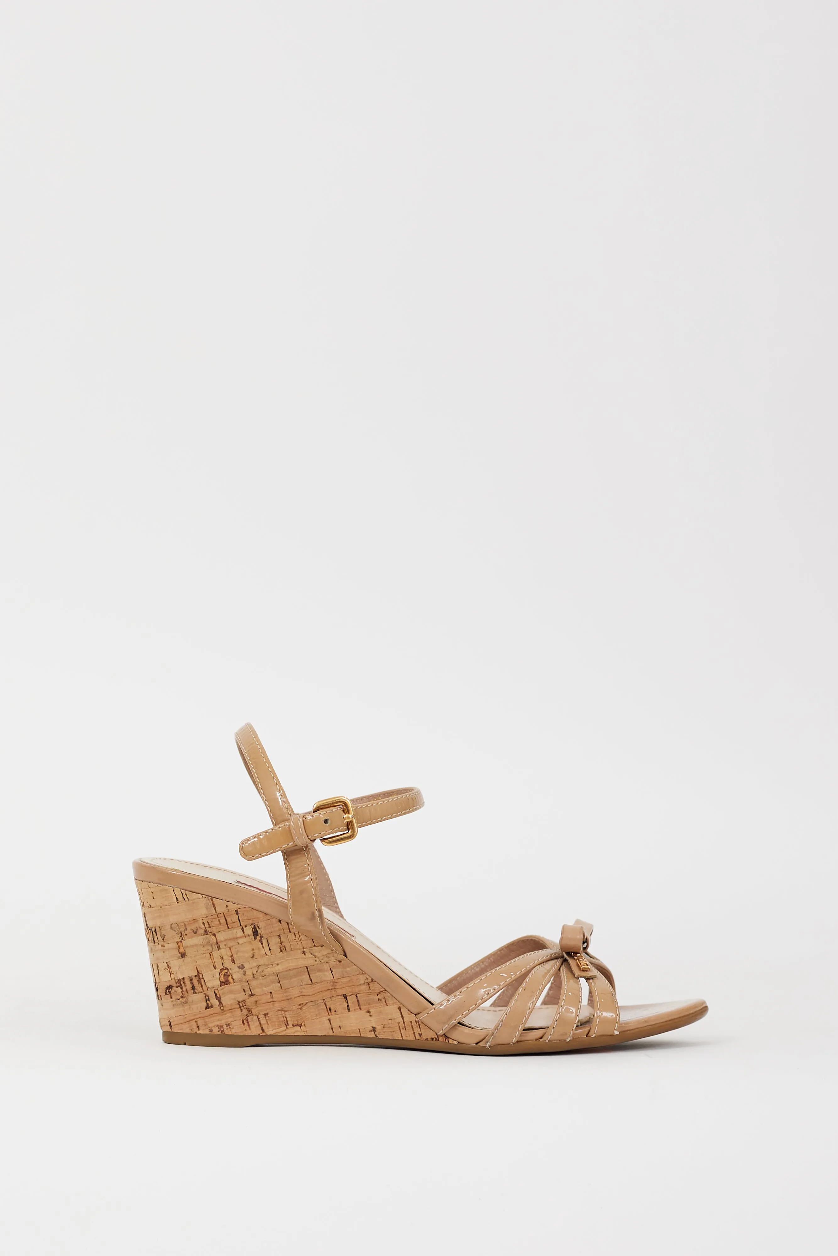 Sport Beige Patent Leather & Cork Wedge Sandal