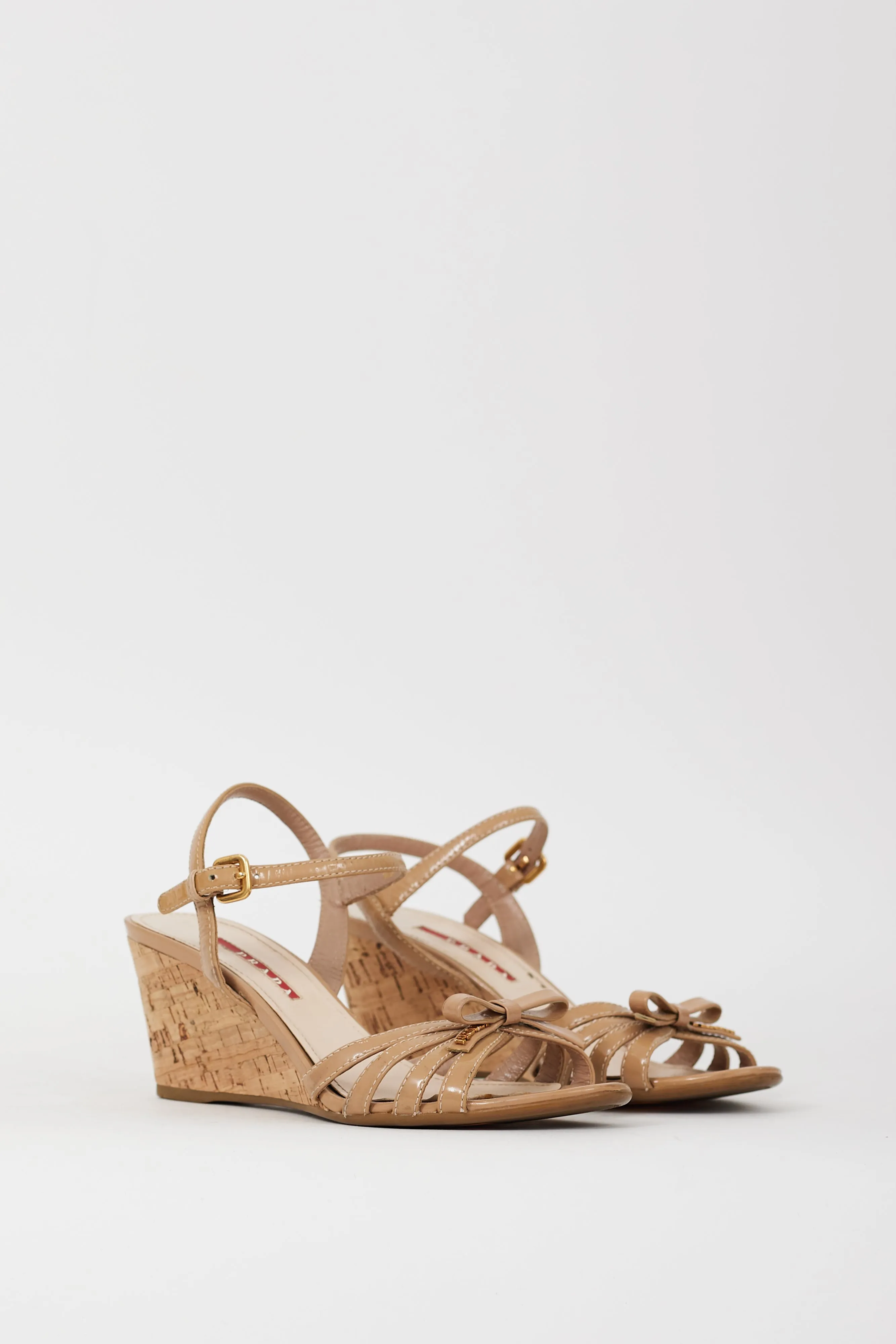 Sport Beige Patent Leather & Cork Wedge Sandal