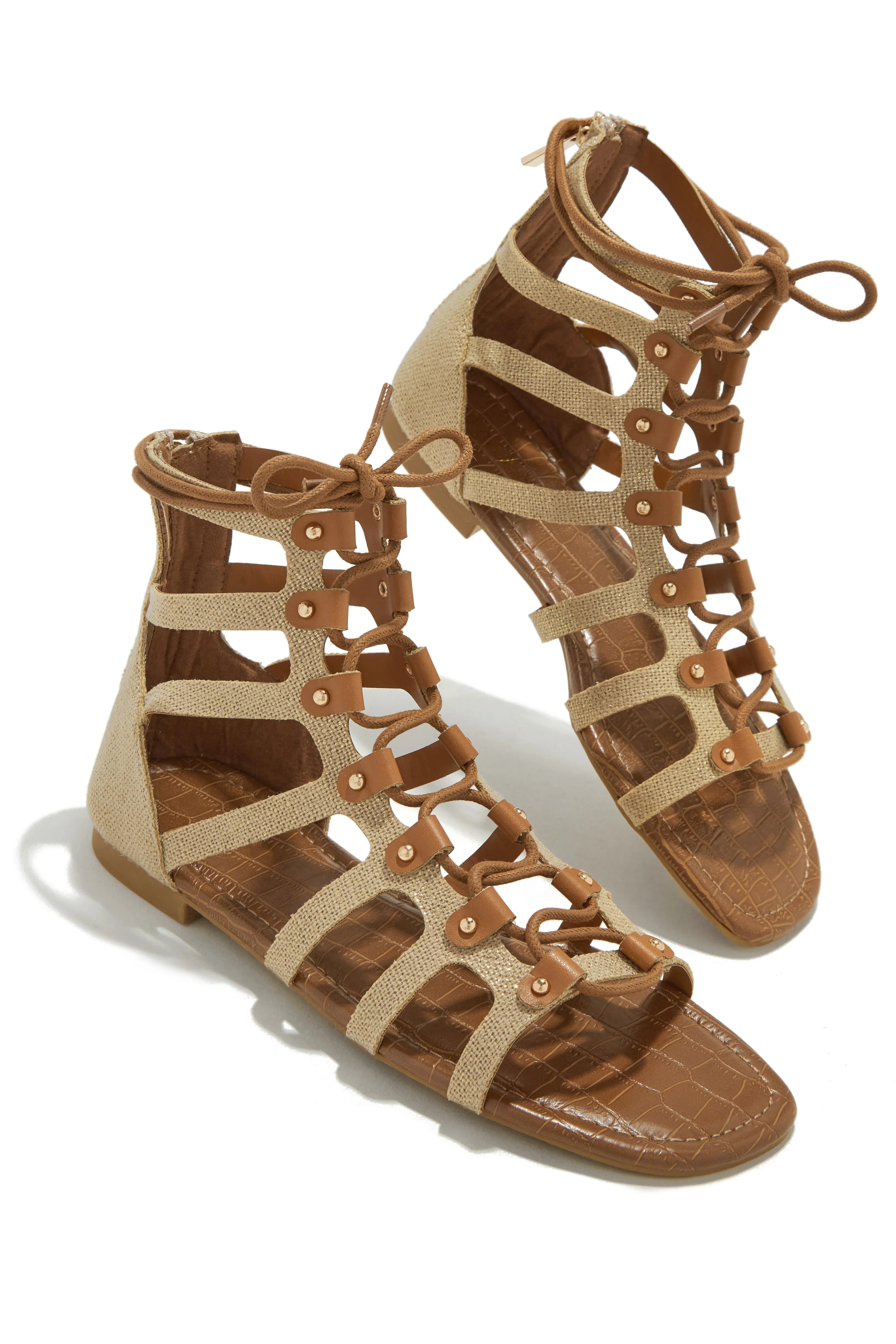 Summer Getaway Lace Up Gladiator Sandals - Natural