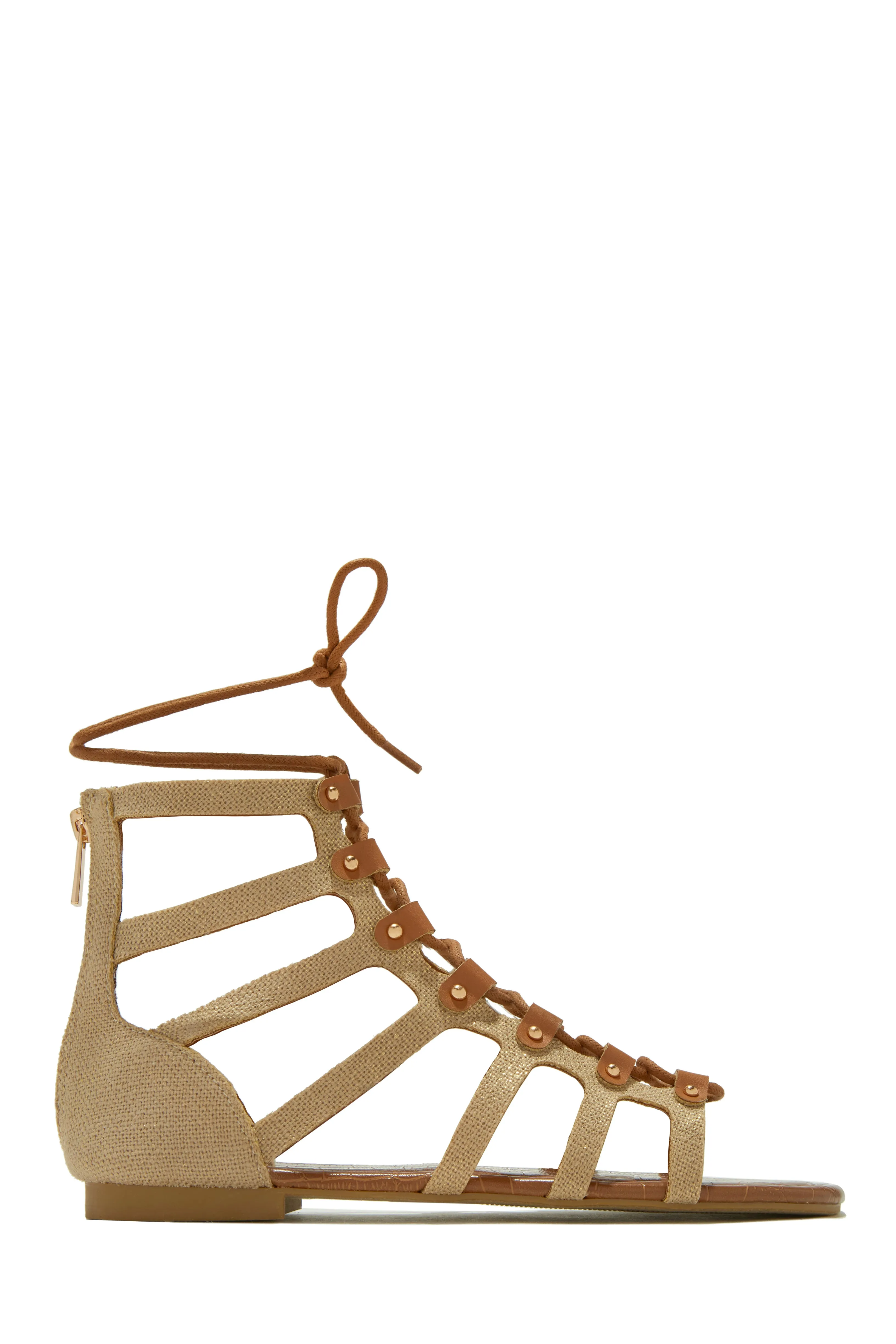 Summer Getaway Lace Up Gladiator Sandals - Natural