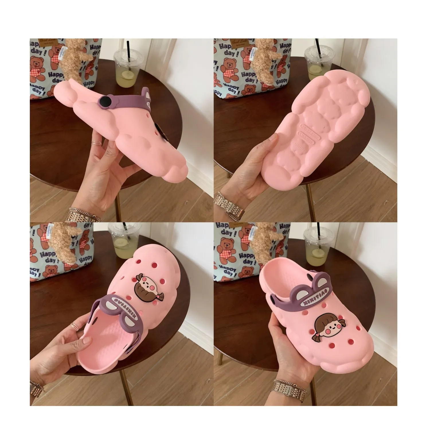 xiangtuibao  New cute girl heart hole shoes female summer students wear non-slip deodorant thick-soled bath slippers sandals outdoor