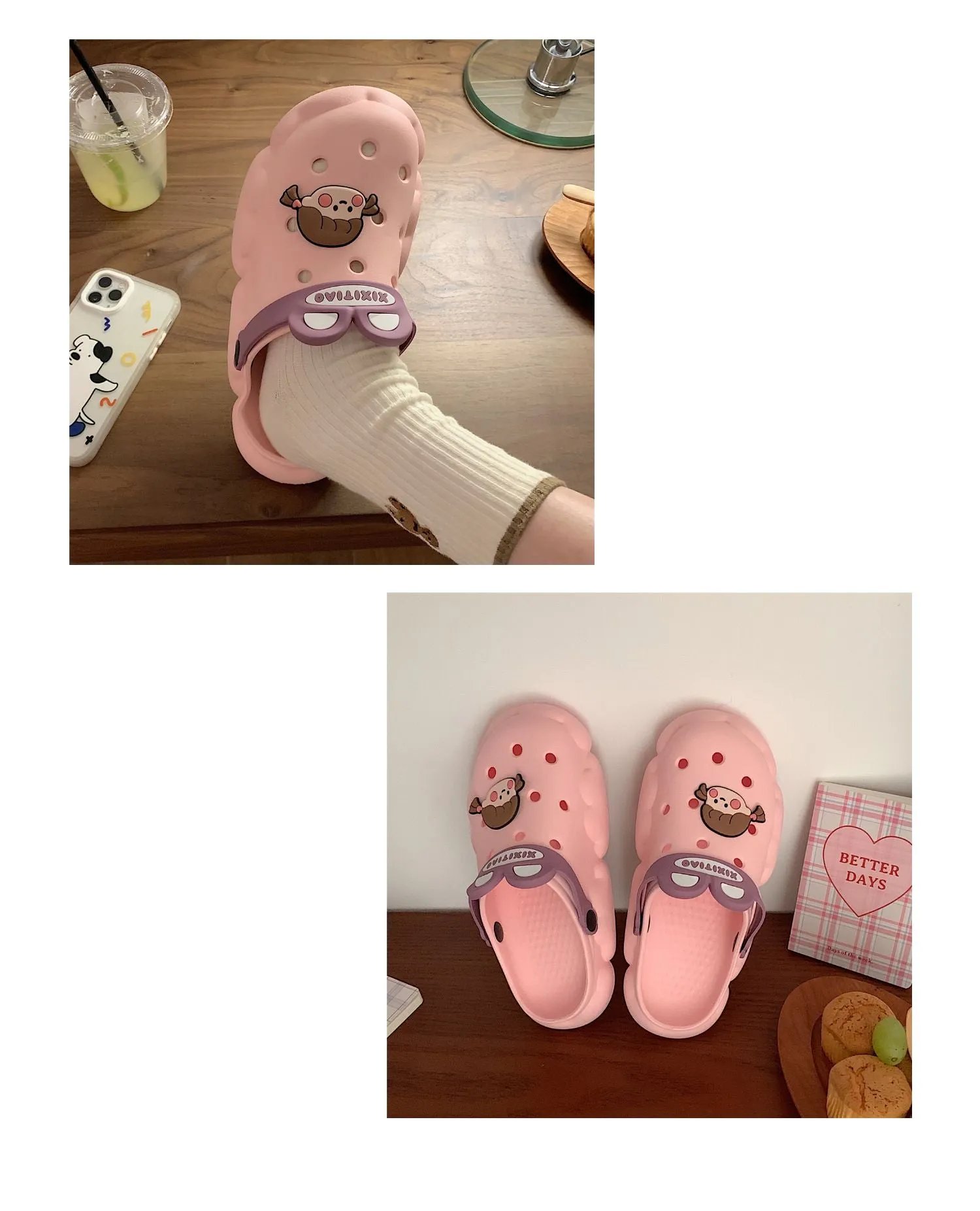 xiangtuibao  New cute girl heart hole shoes female summer students wear non-slip deodorant thick-soled bath slippers sandals outdoor