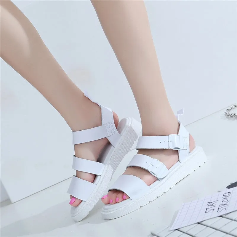 xiangtuibao Punk Style Women Gladiator Sandals Black Flat Shoes Woman Casual Thick Heel Beach Flats Sandalias Mujer Summer