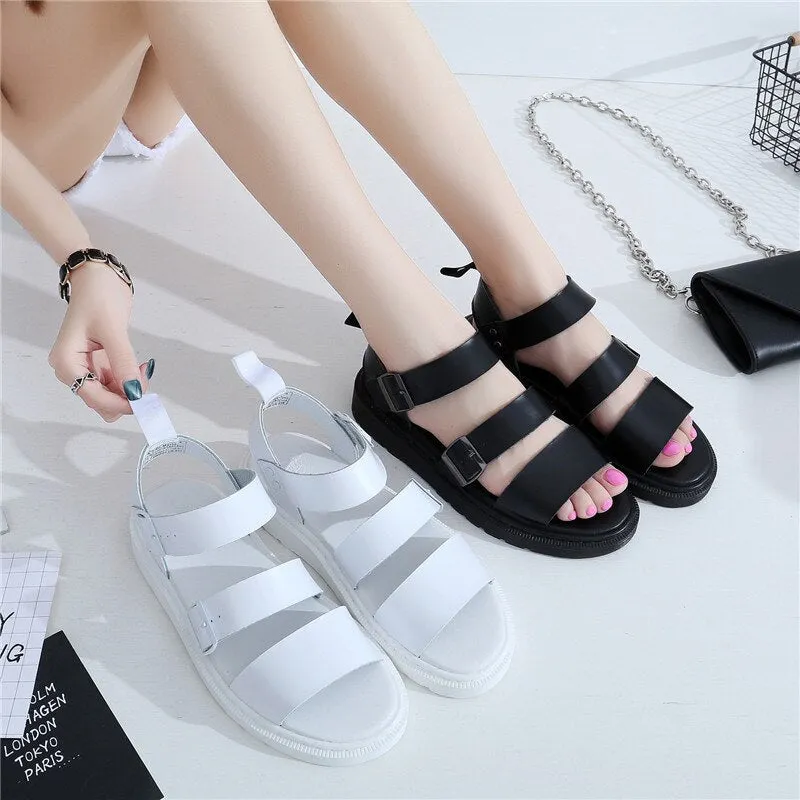 xiangtuibao Punk Style Women Gladiator Sandals Black Flat Shoes Woman Casual Thick Heel Beach Flats Sandalias Mujer Summer